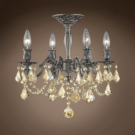 Joshua Marshal Versailles 4 Light 17 Pewter Semi Flush Mount w/Golden Teak European C 701585-007
